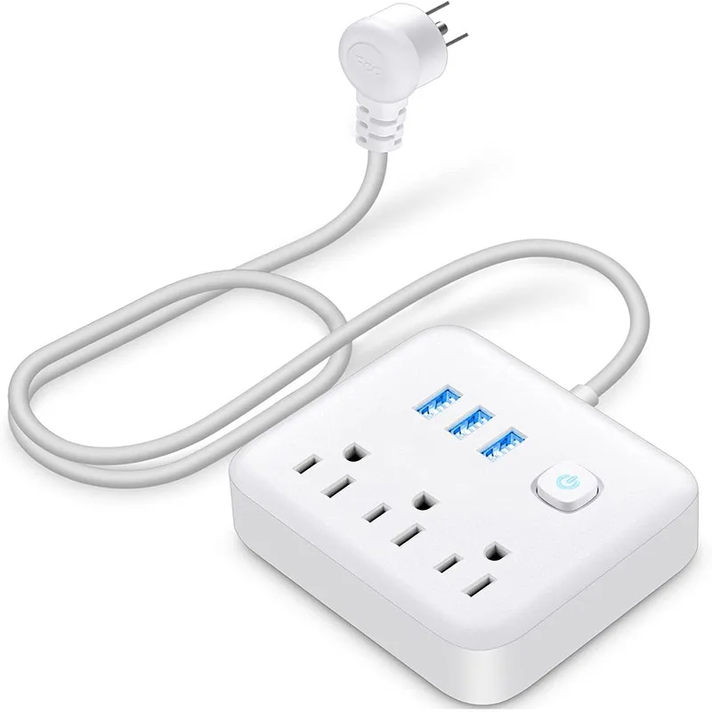 US Plug Power Strip Surge Protector 3 AC Outlets 3 USB Ports Wall Mount Extension Cord For Home Office Laptop Phone Tablet
