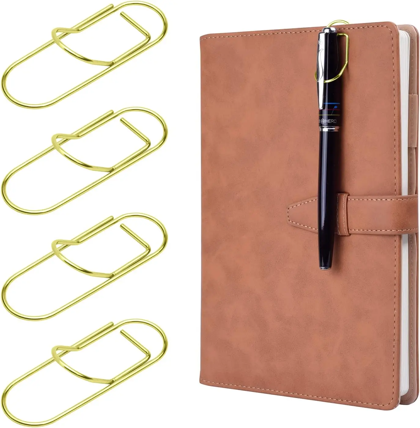 12 Pack Stainless Steel Pen Pencil Clip Holder For Notebook Books Journal Clipboard Paper etc. - Fits Almost Any Pen Size