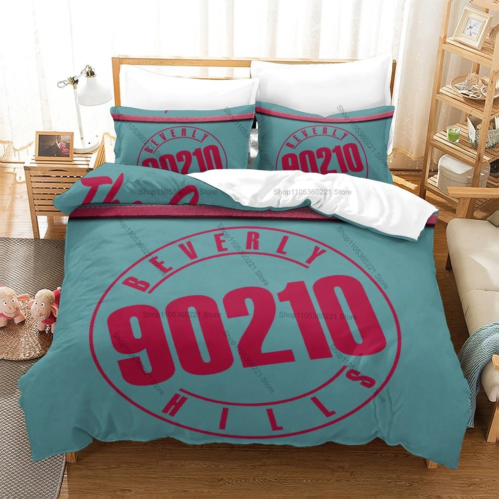 Juego de Ropa de Cama Retro de Beverly Hills 90210, Estilo Vintage de los 90, con Diseño del Grupo de Personajes de la Serie Juvenil, con Funda de Edredón y 2 Fundas de Almohada