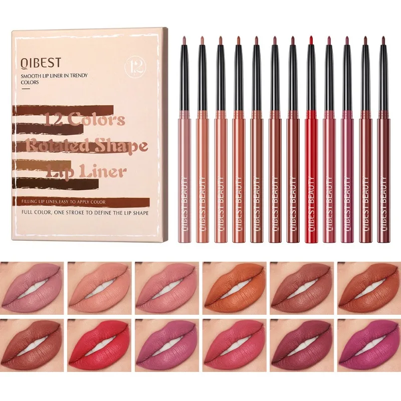 Lápis Lipliner Matte impermeável, batom de contorno vermelho, duradouro, antiaderente, maquiagem de lábios hidratantes, 12 cores