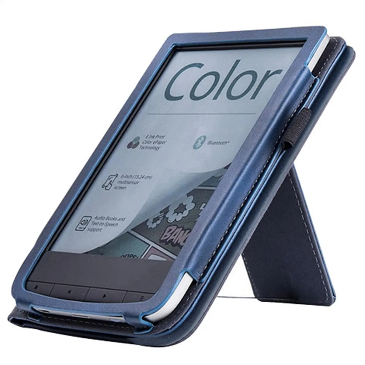 For Pocketbook Touch HD 3 E-Reader Stand Cover Flip PU Case with Hand Holder Dark Blue
