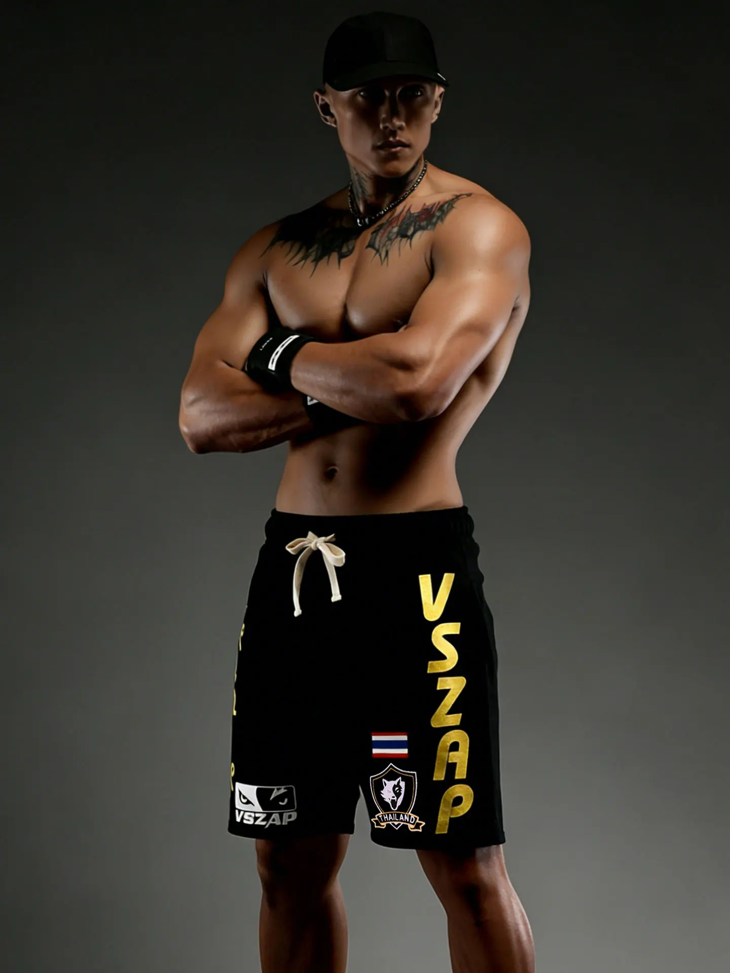 

Мужские спортивные шорты VSZAP из чистого хлопка Golden Lotus, тренировочные, с завязками, износостойкие, спортивная одежда