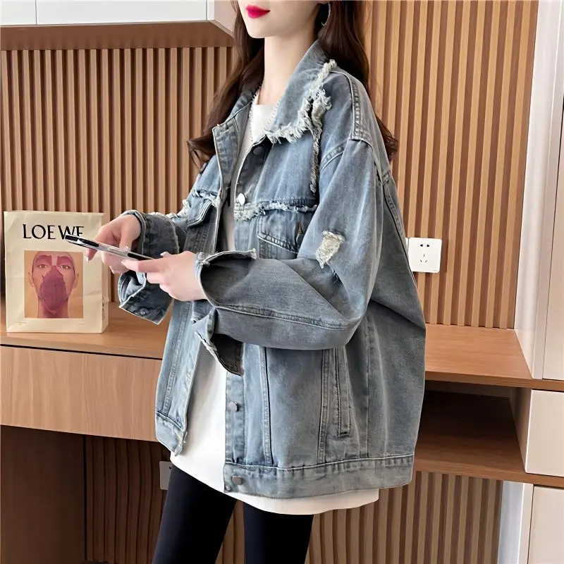 

Джинсовое пальто, уникальная весенне-летняя женская куртка, женская осенняя твидовая двубортная лоскутная куртка большого размера для колледжа, минималистичный укороченный OL