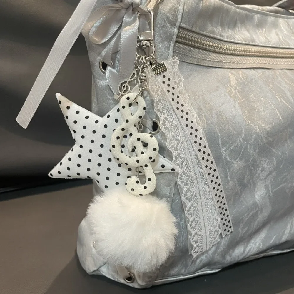 Vintage Polka Dot Star Pendant Keychain Music Note Bow Ribbon Bag Charm Lace Angel Wings Key Ring