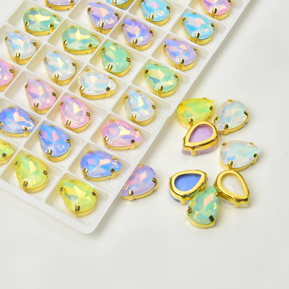 كريستال مرصع بأحجار الأوبال ، خيط دمعة على الحجارة ، زين لامع لإكسسوارات الملابس ، ذهب وفضة ، 10*14