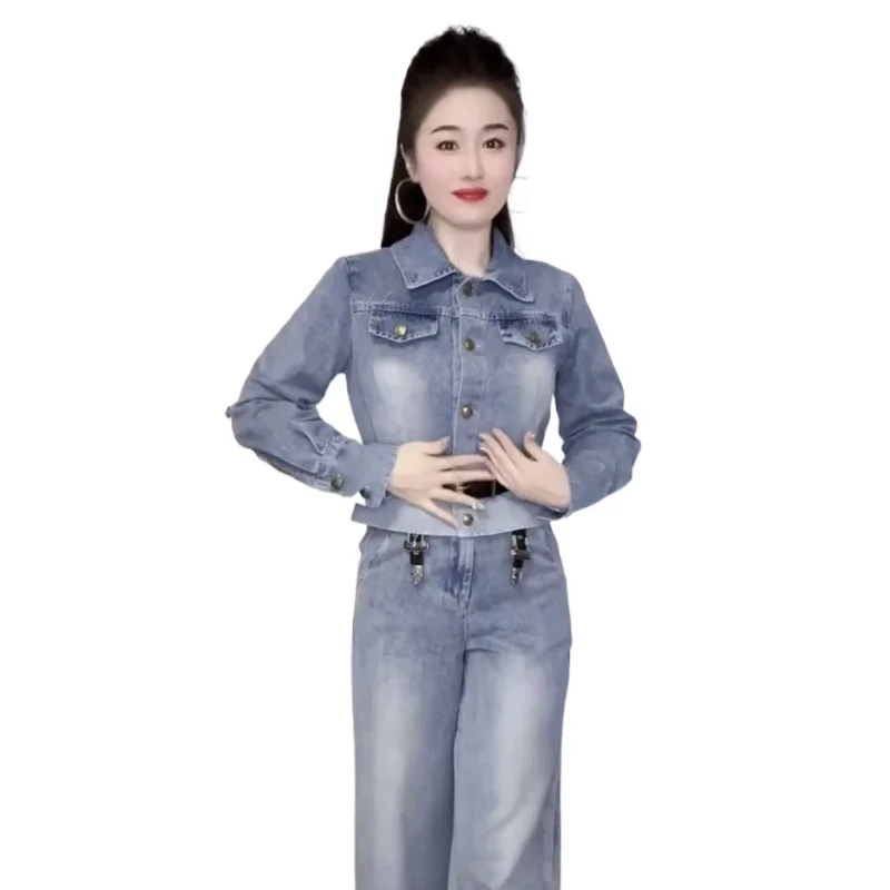 

New Denim Suit Women Cover Look Foreign Large Size Loose Fashion Korean Version of Internet Celebrities High-end Two-piece Set