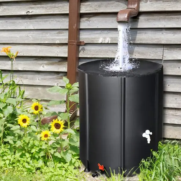Black 132-Gallon Folding Rain Barrel Garden Supplies Water Collector