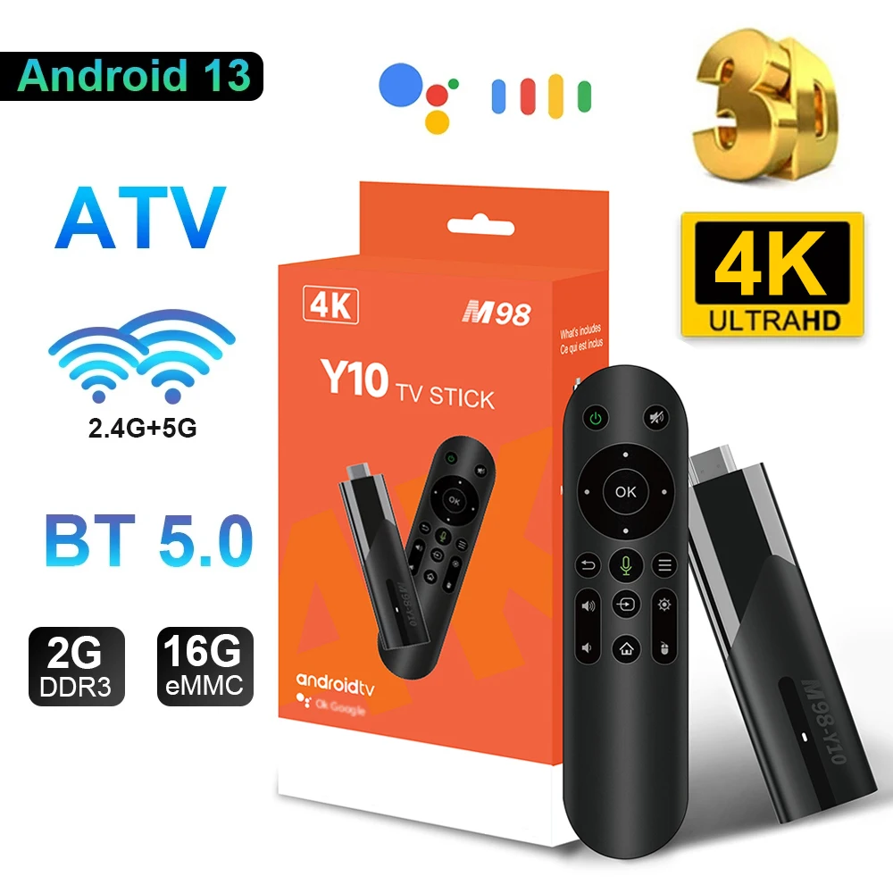 

M98 Y10 Smart TV Stick Android 13 BT 5.0 ATV Allwinner H618 2.4G/5G Dual WIFI Airplay Preinstalled APP Iptv TV stick