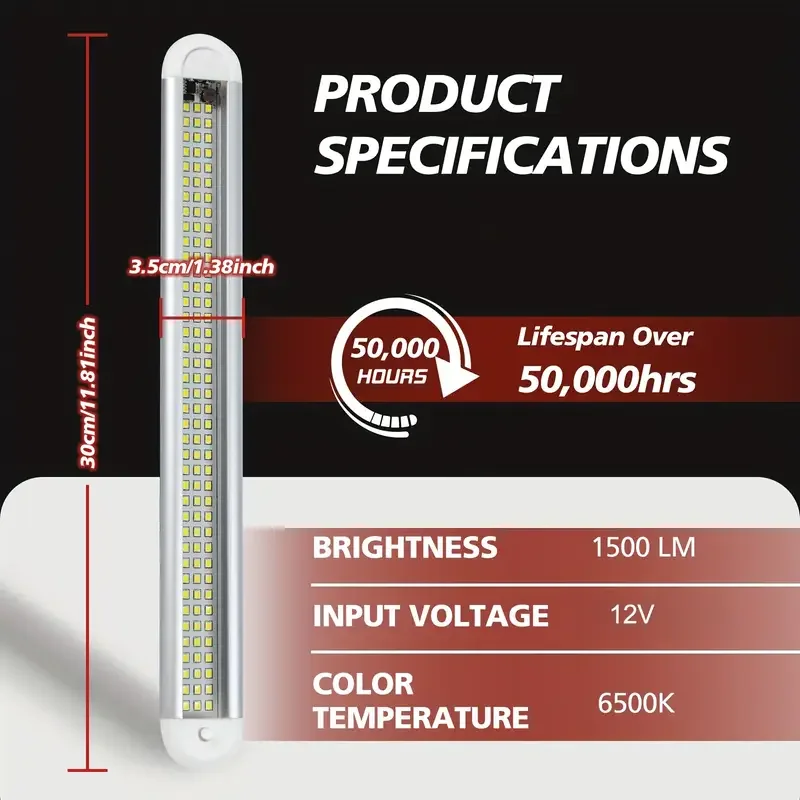 10W 12V/24V LED Interior Light Bar with Switch for RVs, Trucks, Vans, Boats & Caravans Super Bright Cabin Reading & Work Light