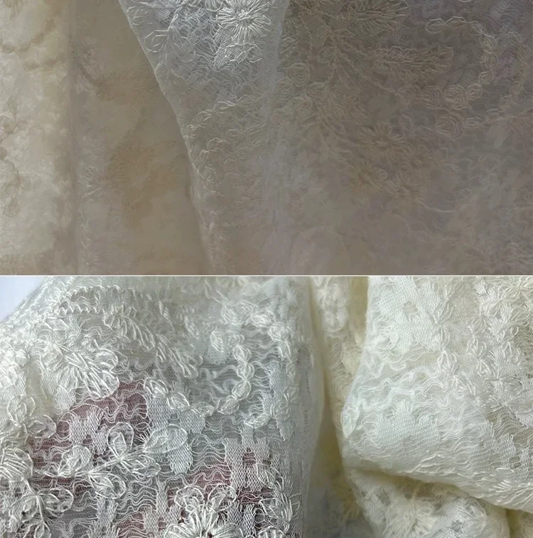 Vintage Hochzeitskleid Bestickter Spitzenstoff Handgefertigtes DIY-Nähmaterial Kleidungsdekoration Stoff – Detail 9