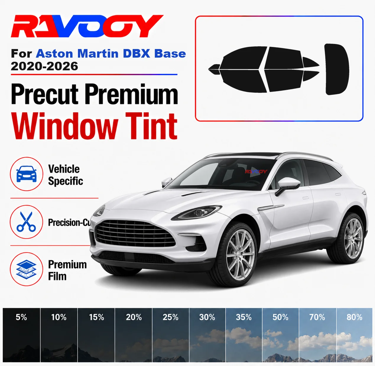 Premium Precut Window Tint Kit Front Windows Rear Windows Rear Windshield For Aston Martin DBX Base 2020-2026 Nano Ceramic Film