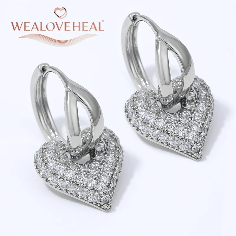 ohrringe, ohrringe damen, Rhodium-Plattierte Messing-Herz-Creolen für Damen mit Mikro-Pavé-Zirkonia für Tägliches Tragen, Valentinstag- und Geburtstagsgeschenk – Detail 16