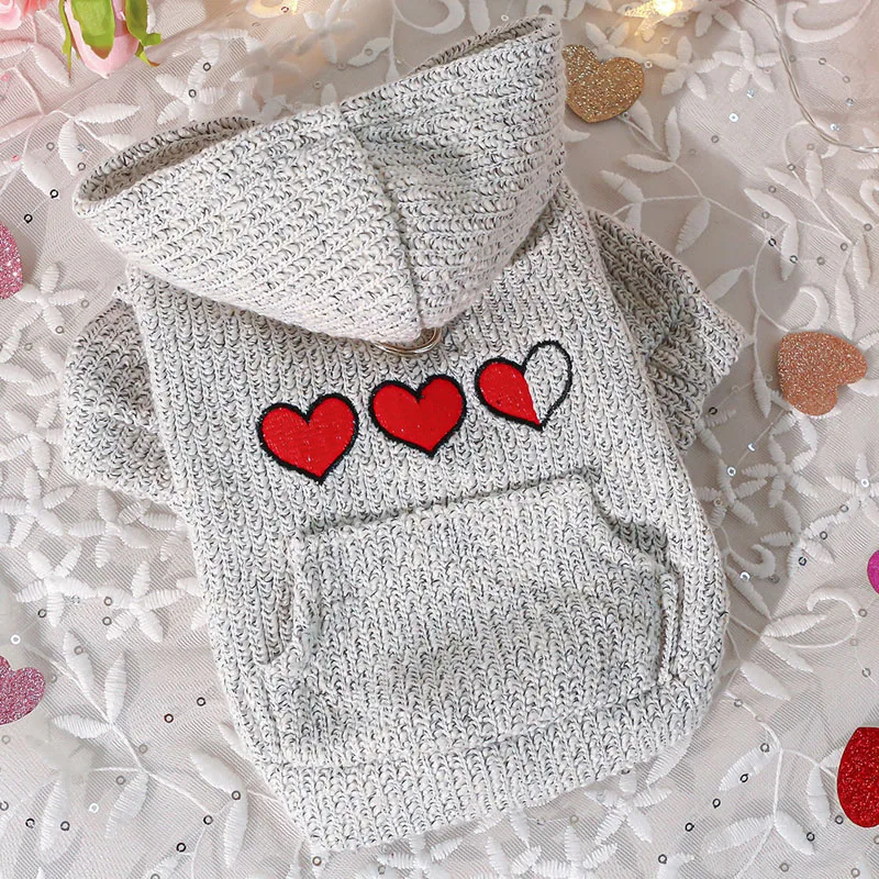 

Knitted Dog Clothes Warm Cardigan Costume Clothing Gray Hooded Coat Suit Puppy Coats Jackets For Small Dogs Chihuahua Yorkies XS