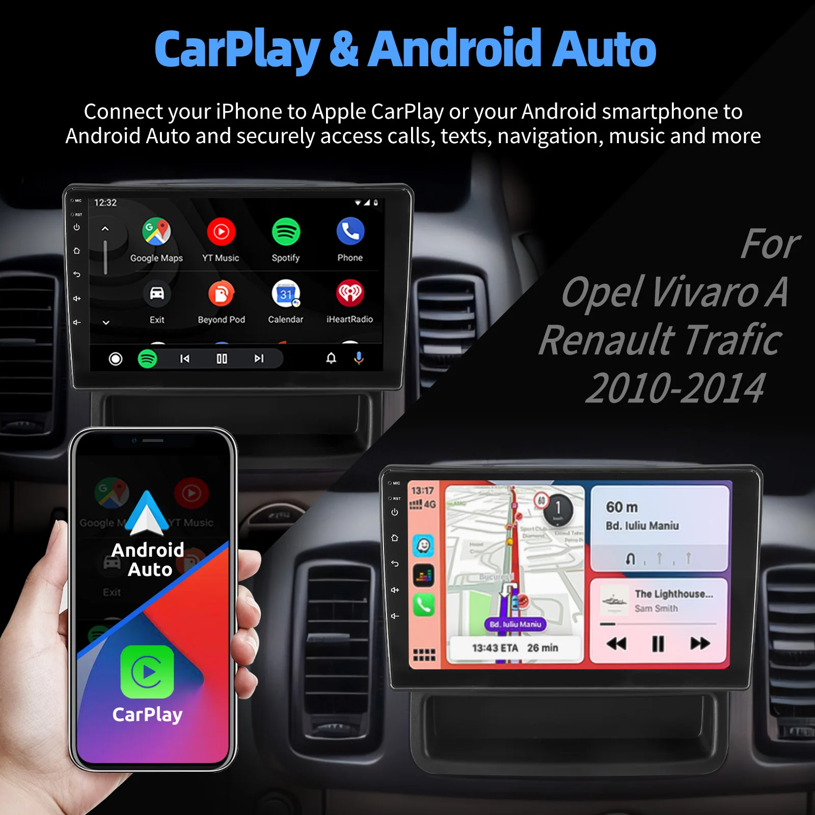ESSGOO Android 15 10.1 Zoll IPS Touchscreen Für Opel Vivaro A Renault Trafic 2 Apple Carplay Autoradio GPS Navigation WIFI Lenkradfernbedienung RDS FM Bluetooth USB Spiegel Link ASP Sound Canbus Geteilter Bildschirm – Detail 8