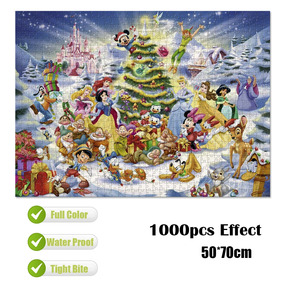 Puzzle de dessin animé de Noël familial Disney, jouets de décompression en carton, jouets animés pour adultes et enfants, 1000 pièces