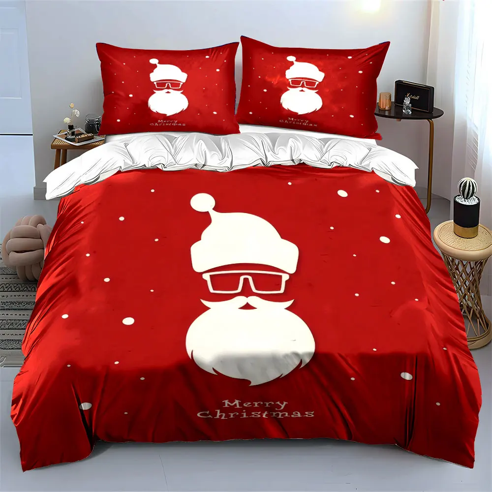 Santa Claus Silhouette with Snowy Red Background Print Duvet Cover Bedding Set Included 1*Duvet Cover 2*Pillowcases