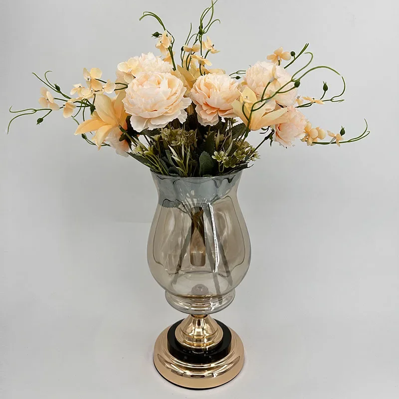 Metal transparent glass vase ornament, living room flower arrangement, dining table decoration