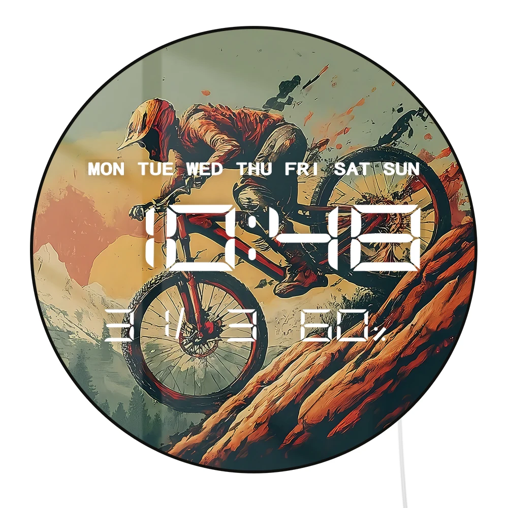 Extreme Mountain Biking Downhill Electronic Wall Clock LED Digital Big Display with Calendar Temperature Humidity Calendar Date