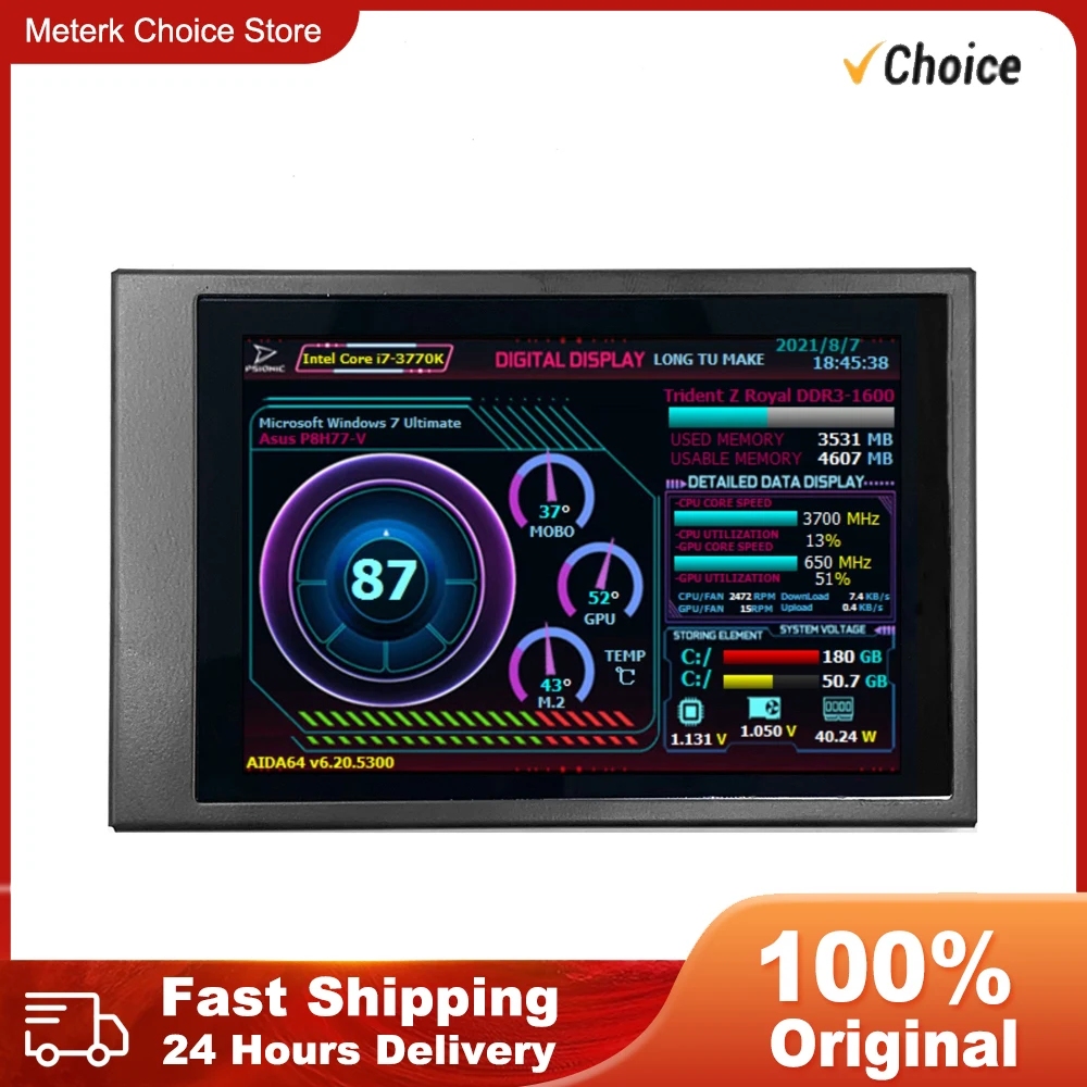 

3.5 Inch IPS Display Secondary Screen Mini Monitor Horizontal Vertical 360° Rotation Dual Type-C Ports Computer Case for AIDA64