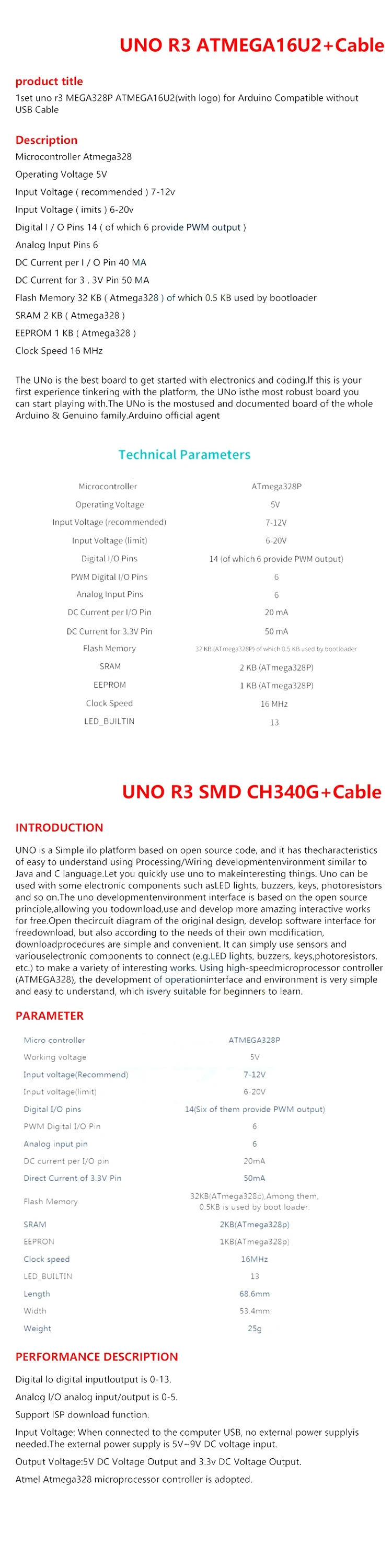 UNO R3 Entwicklungsboard ATMEGA328P CH340 / ATEGA16U2 Kompatibel mit Arduino mit Kabel R3/R4 UNO Proto Shield Erweiterungsboard – Detail 4