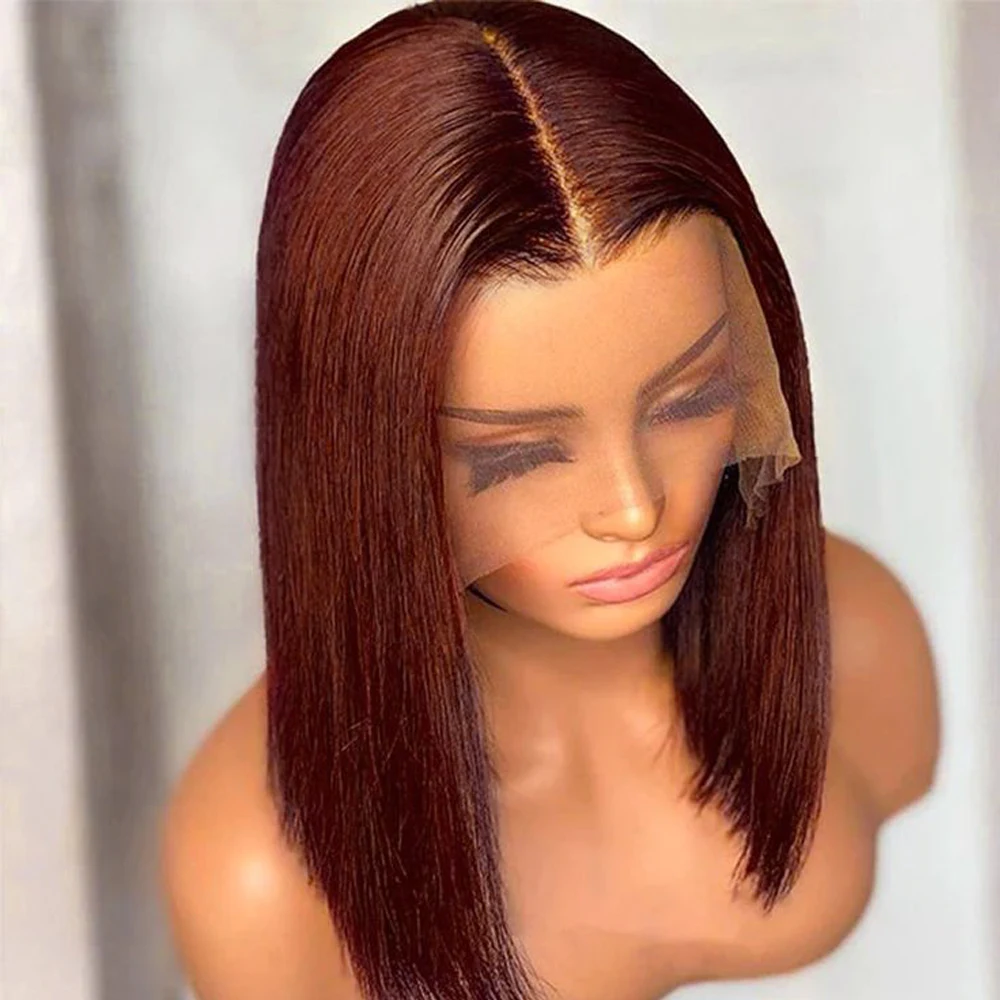 Short Bob Wig 180% Reddish Brown13x4  Lace Front Human Hair Wigs For Women 613 Human Hair Straight Bob Lace Front Wigs