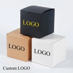 20/50pcs Square Gift Box For Wedding Birthday Party Black White Fold Gift Products Packaging Box Custom LOGO Kraft Paper Box