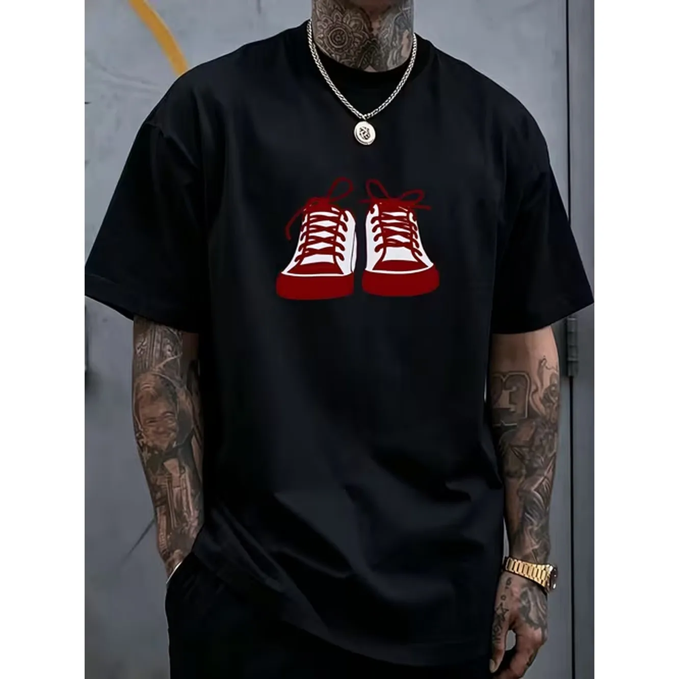 item picture mens cute cartoon red white sneakers print funny t shirt casual breathable summer top