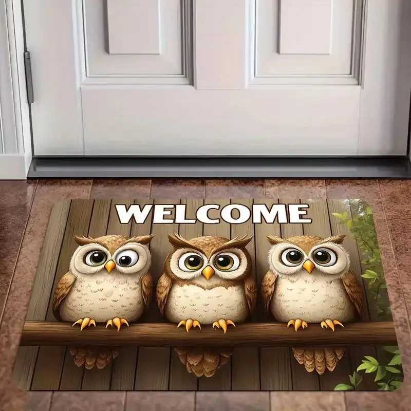 VIKAMA Owl Welcome Mat Non-slip Doormat for Living Room Bedroom Front Door Home Decor