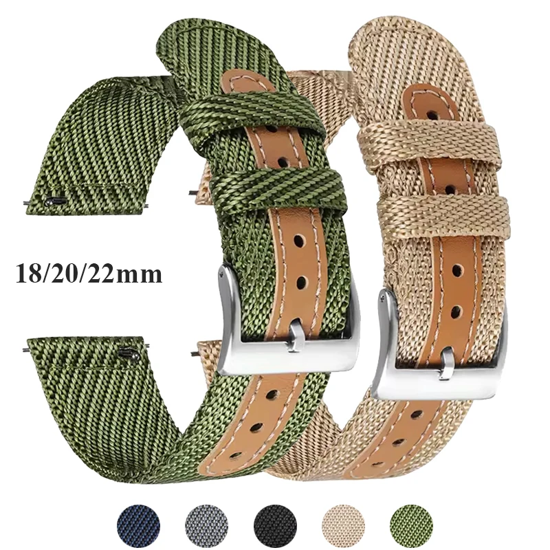 Nylon Canvas Uhrenarmband Herren Damen 18mm 20mm 22mm für Samsung Galaxy Watch 7/6/5/4/3 Schnellverschluss-Armband für Huawei Armband