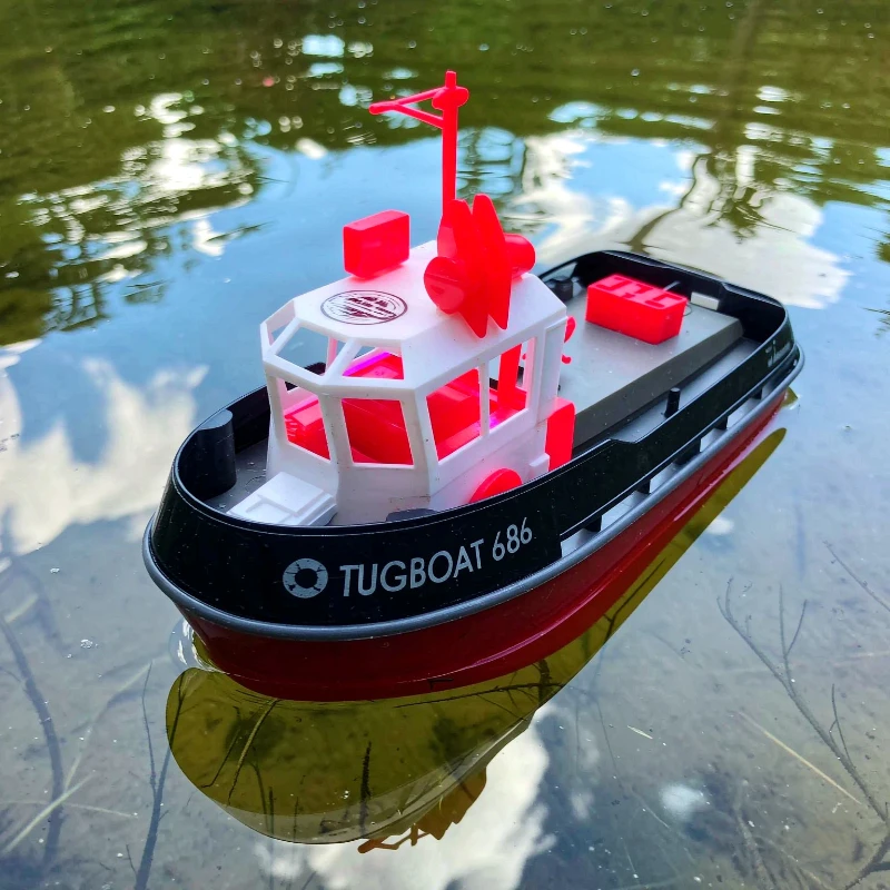 New Mini 1:72 Remote Control Tugboat 686 Dual Motor Simulation Turbojet Rescue Vessel With Light Shock-Resistant RC Water Model