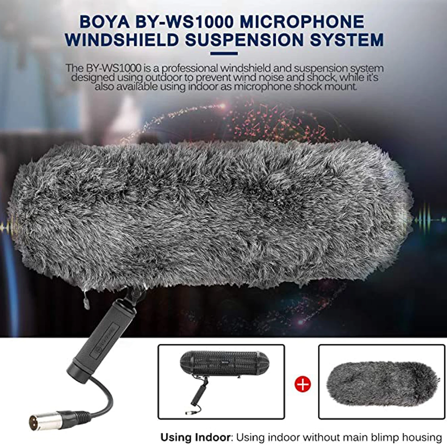 BOYA BY-WS1000 Kính Chắn Gió Và Hệ Thống Treo Cho Súng Bắn Micro Canon Nikon Sony DSLR Kênh Cuộc Phỏng Vấn Bắn