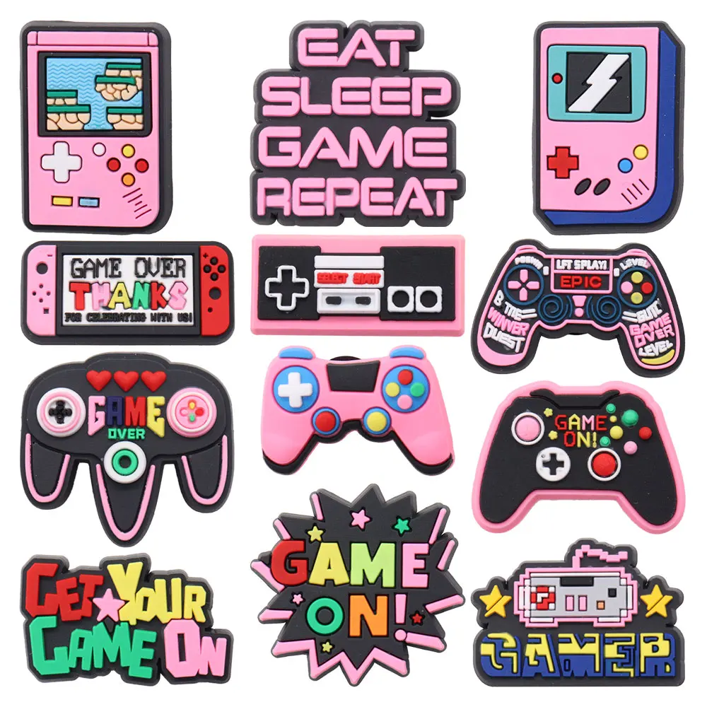 1pcs Get Your Game On Eat Sleep Gamepad PVC Shoe Charms Garden Shoes Button Accessories Hole Slipper Decorations Kid Teens Gift