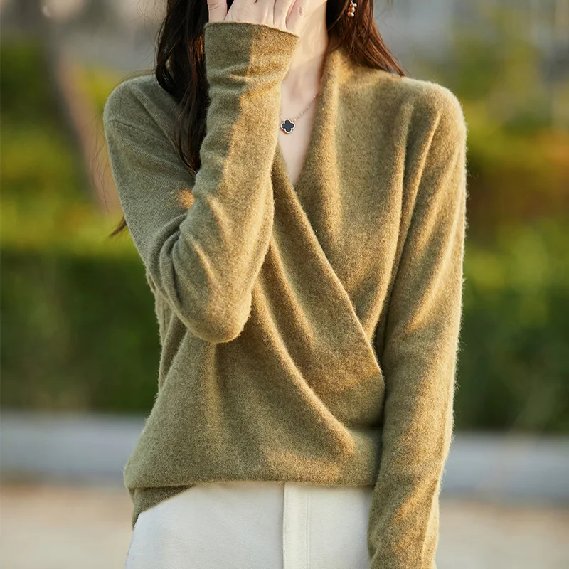 Dames gebreide kasjmier trui 100% merinowol verdikte top losse kleding met lange mouwen warm voor herfst en winter YYY2442