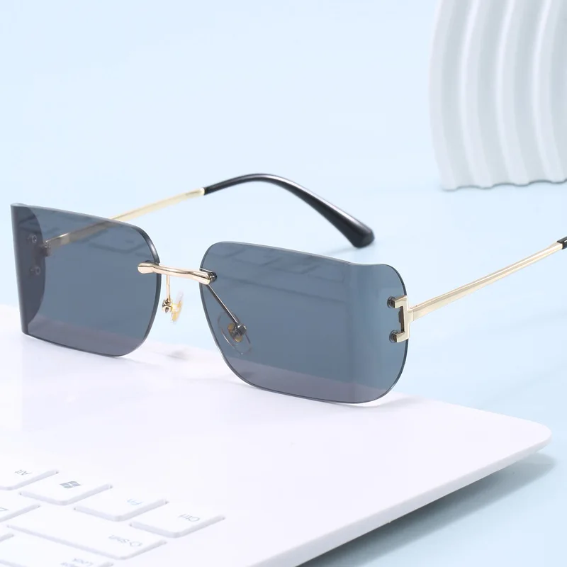

2025 New Frameless Square Sunglasses Women - Metal Trim UV400 Protection European American Street Photography Fashion Trend