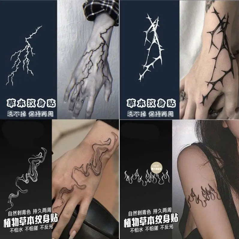 Lightning Crack Tattoo tatuaggi finti duraturi per donna uomo Goth Arm Wrist tatuaggi temporanei a base di erbe adesivi per tatuaggi impermeabili