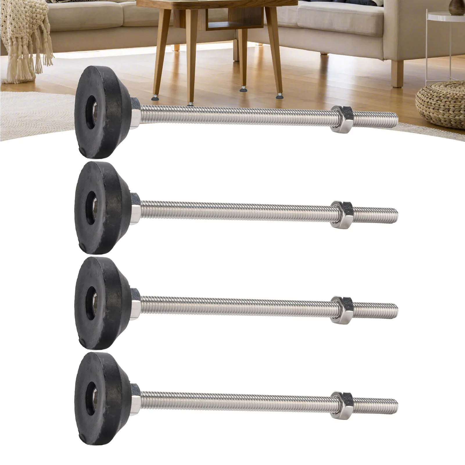4PCS Leveling Feet Black Color Round Stable 100mm Height Adjustable Furniture Leveling Feet for Tables Chairs D30*M6*100