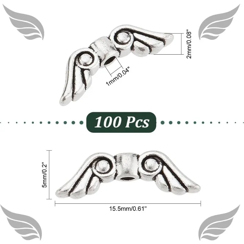 100pcs Angel Wing Charms Tibetan Style Wing Spacer Beads Tibetan Style Easter Angel Wing Charms for DIY Handmade Earring Necklac