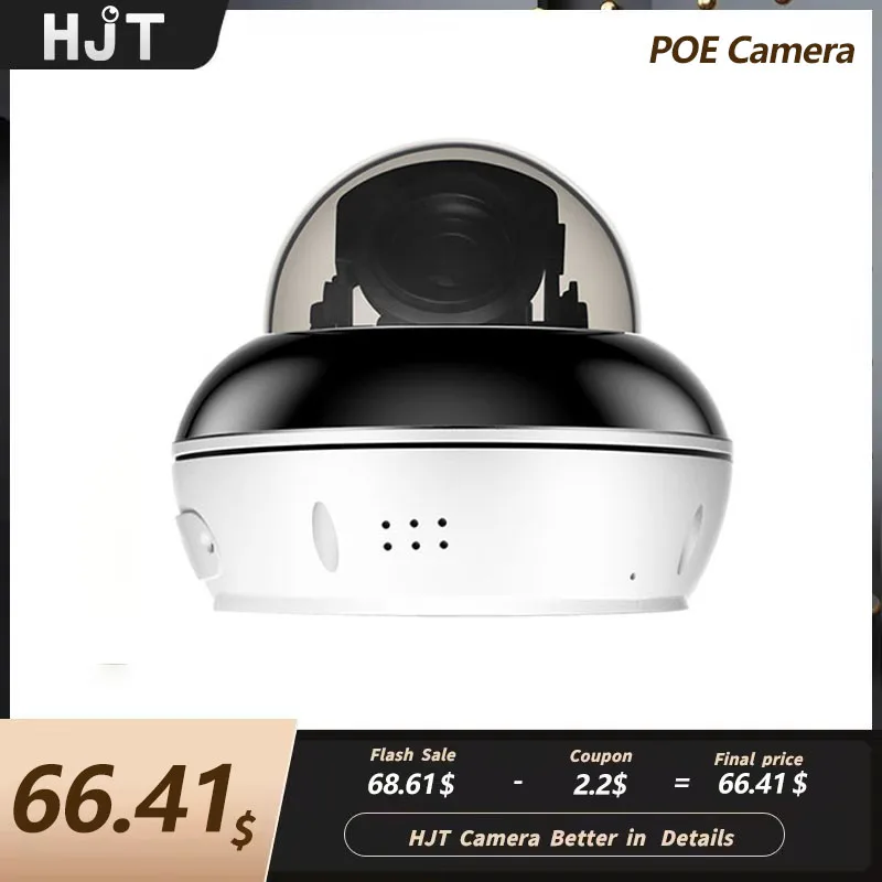 HJT Dome PTZ Camera 4K/5MP SO-NY IMX415 POE IP Camera 5X Optical Zoom Humanoid Tracking Two-way Talk Security Camera IR 30m