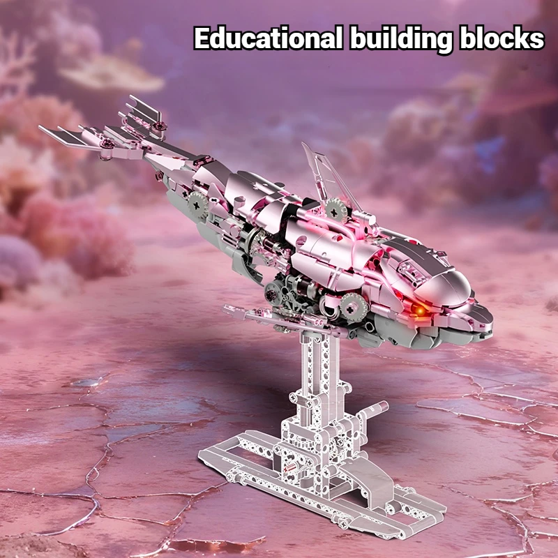 Elektrisch mechanisch dolfijn- en vismodel bouwpakket, educatief speelgoed, creatief ornament, bouwstenen, verjaardagscadeau.