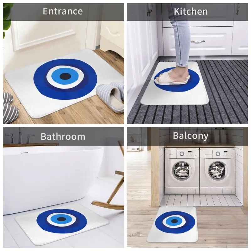 Custom Greek Turkish Evil Eye Doormat Mat Anti-Slip Mediterranean Style Kitchen Bathroom Living Room Rug Carpet 40*60cm