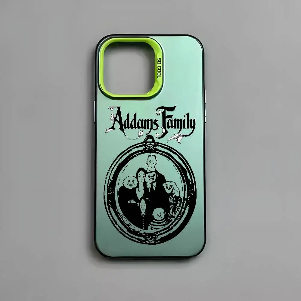 حافظة هاتف T-The Addams Anime F-Family لهاتف iPhone 16 15 14 13 12 11 Pro Max زر معدني مستقل مطلي بالكهرباء