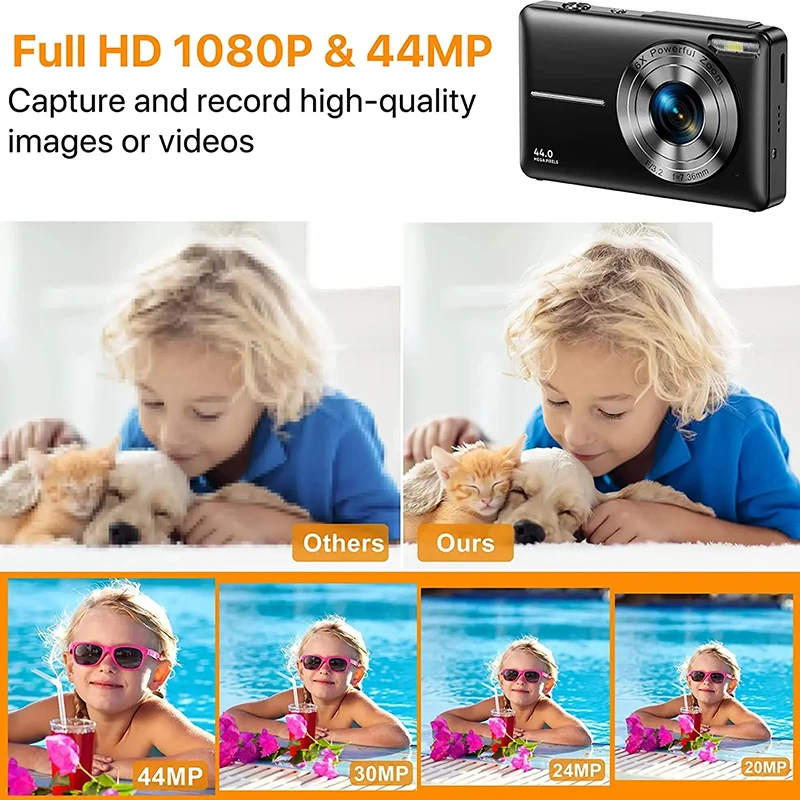 FHD 1080P Digital Camera for Kids Video Camera with 32GB SD Card 16X Digital Zoom Compact Point and Shoot Camera for Students