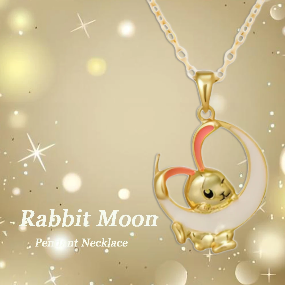 Cute Little Rabbit Crescent Pendant Necklace, Fashionable and Luxurious Style, Suitable for Any Outfit