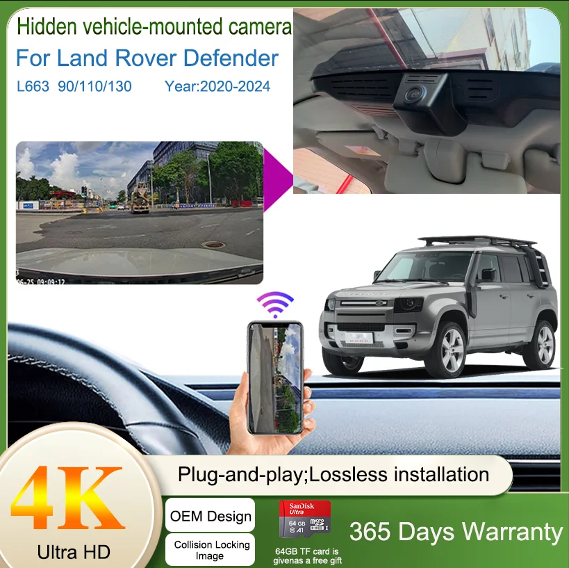 

4K Hidden Video Recorder for 2020-2024 Land Rover Defender L663 90/110/130 - High Definition Recording Vehicle Dash Cam WIFI