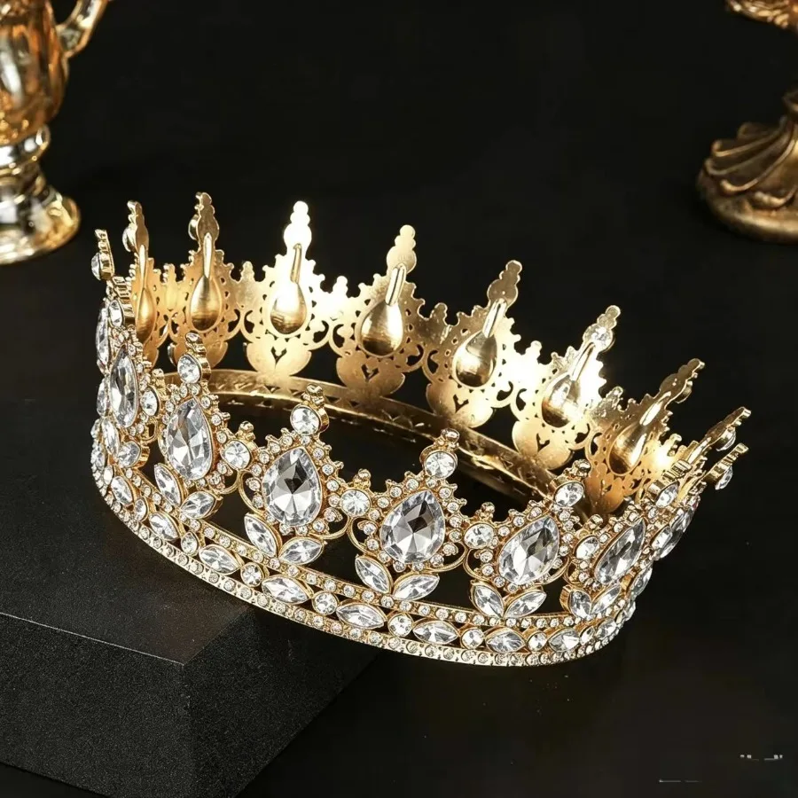 Luxuriöse Kristall-Strass Tiara Krone - Eleganter Prinzessinnen-Kopfschmuck für Hochzeit Braut Geburtstagsfeier – Detail 9