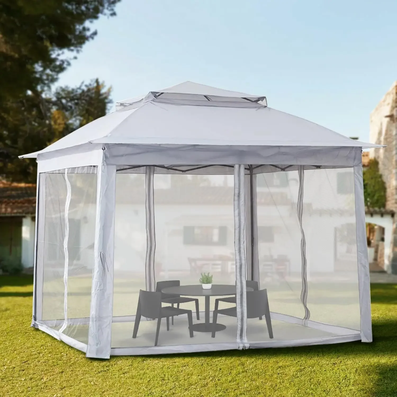 Patio Gazebo  Curtains and Shelter for Patio, Party & Backyard (Grey, 11x11)