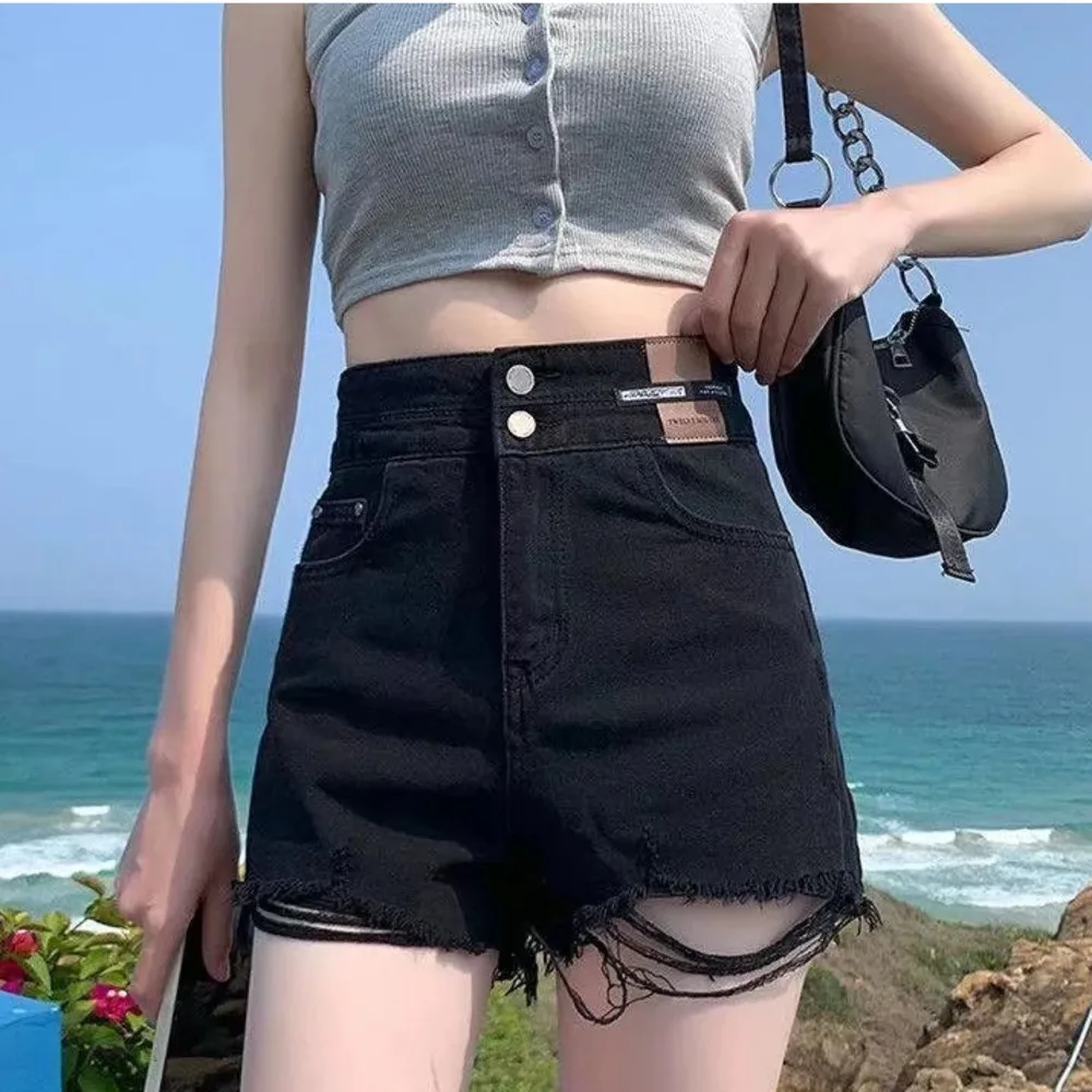 Feynzz Fashion New Summer Women High Waist Button Wigh Leg Jeans Shorts Casual Female Loose Fit Blue Denim Shorts