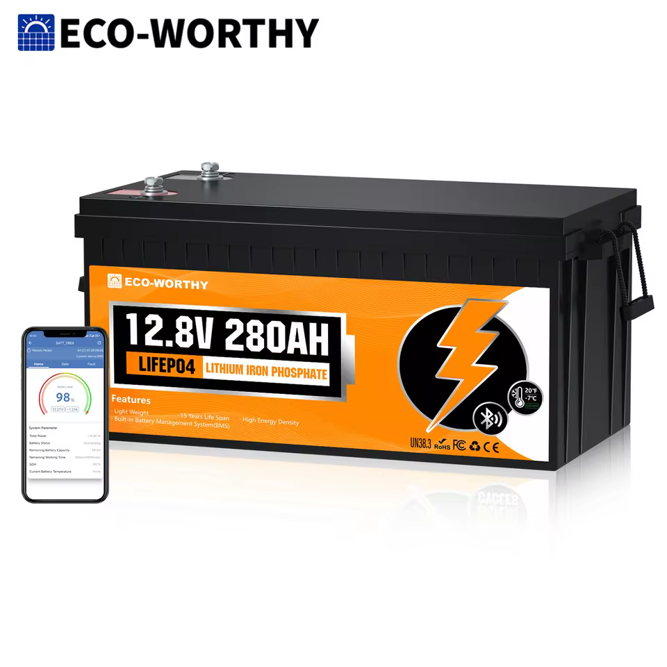 ECO-WORTHY 3584Wh 12V/280Ah Smart LiFePO4 Battery w/ Bluetooth Monitoring
