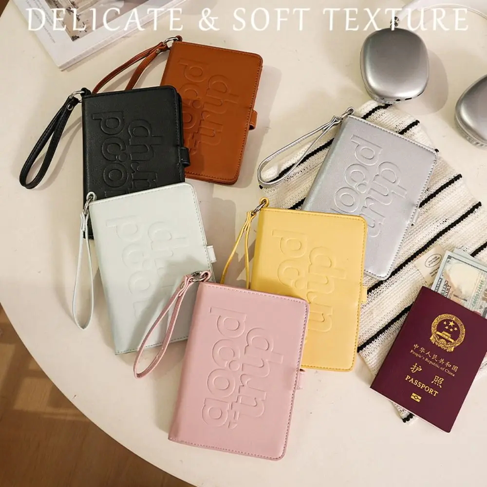 Creative Card Holder PU Passport Bag Hanging Rope Letter Passport Clip Ticket Holder Card Case Travel Wallet Women
