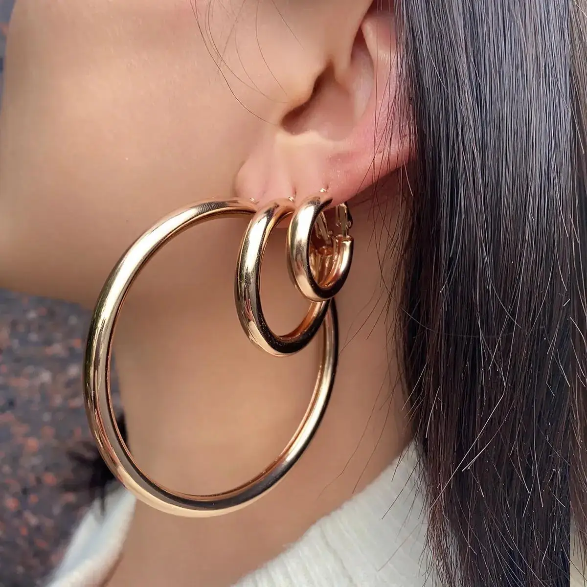 2024 New Hollow Thick Loop Large Circle Hoop Earrings For Women Men Classic Gold Color Round Piercing Earring Fashion Jewelry